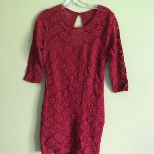 Red lace like body con dress
